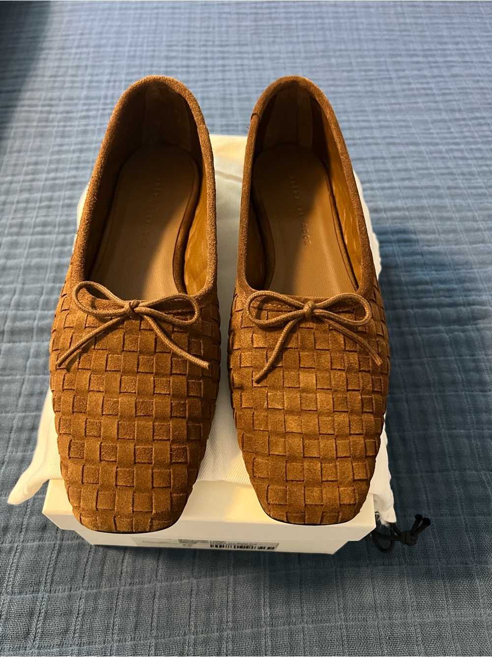 Freda Salvador: Jada Square Toe Ballet Flat - Toffee Woven Suede, size 9 - Picture 10 of 12